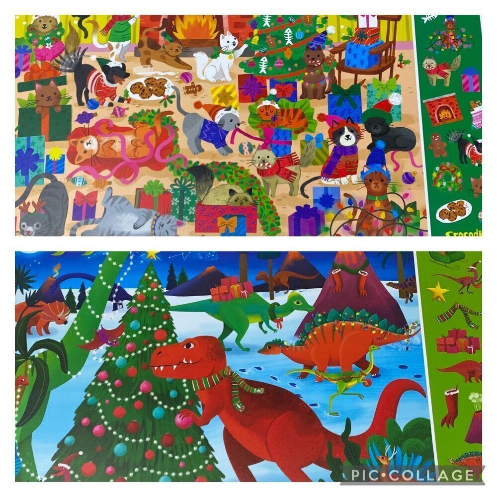 Crocodile Creek Holiday Double Sided Activity Placemats Holiday Cats/ Dinosaurs